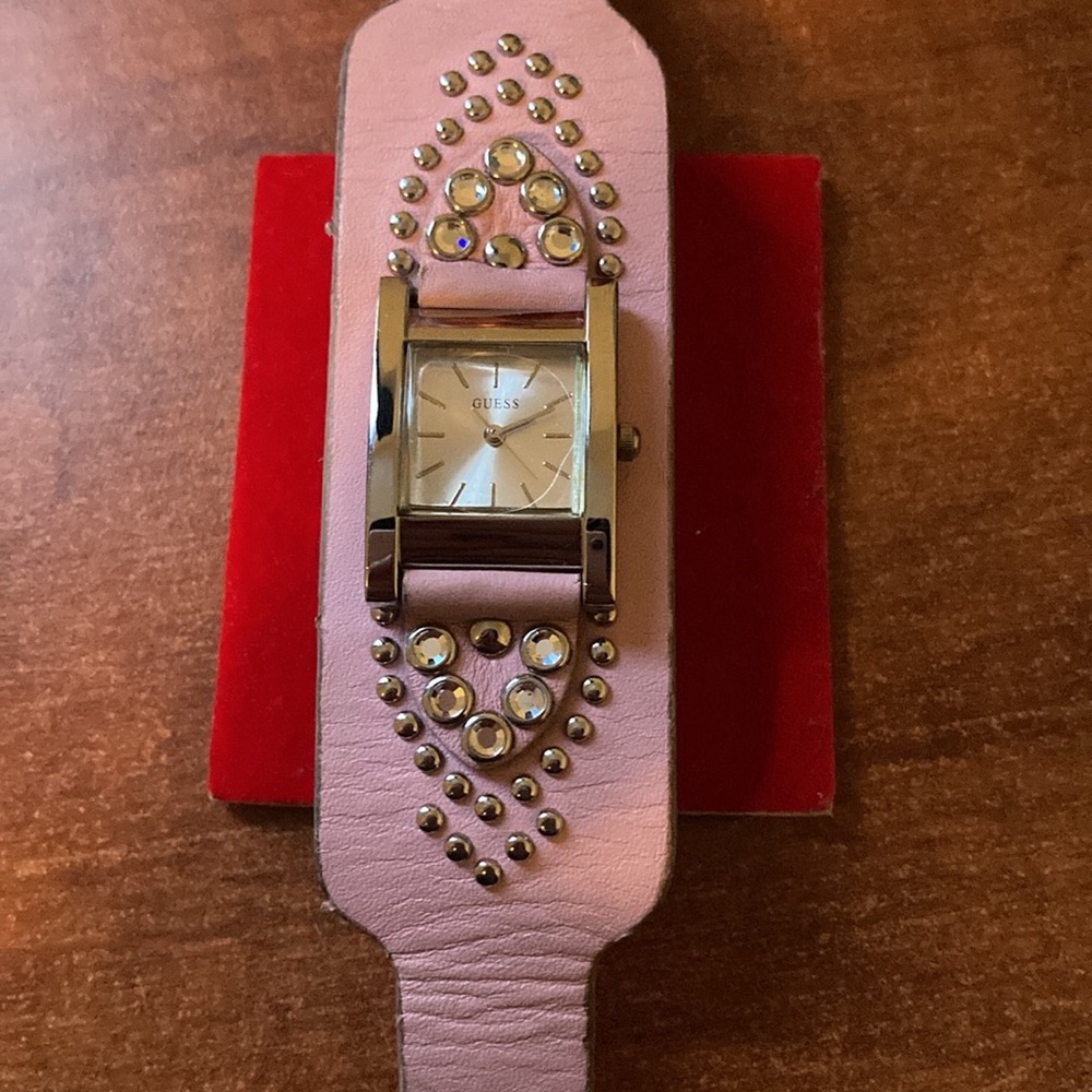 Guess Light Pink Leather Studded Watch